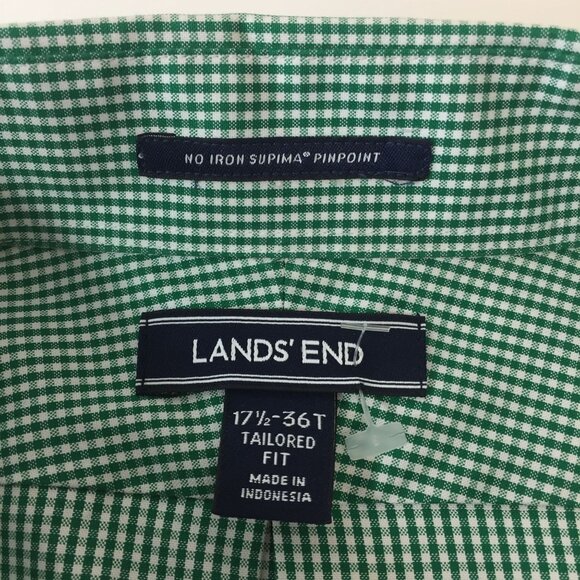 Land's End Mens Button Down Shirt Long Sleeve Green White Checker Office Size XL - Picture 10 of 13